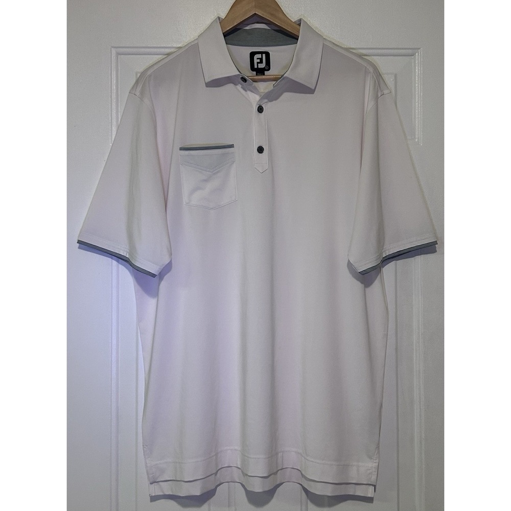 Footjoy Polo Shirt Mens Large White Short Sleeve Golf Apparel FJ Black Bear Club